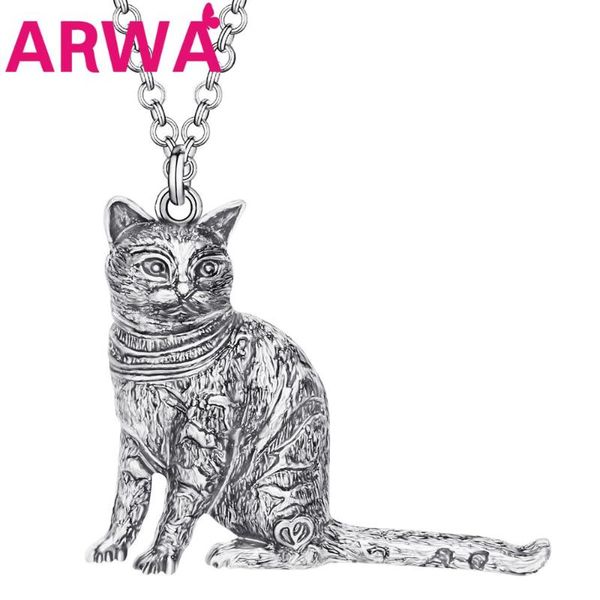 

pendant necklaces arwa alloy antique silver plated elegant cat kitten necklace chain metal animal jewelry for women teen girls charm gift