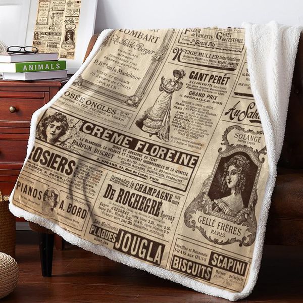 

newspaper english letters retro throw blanket bedspread coverlet soft warm fleece blanket christmas decor blankets for beds1