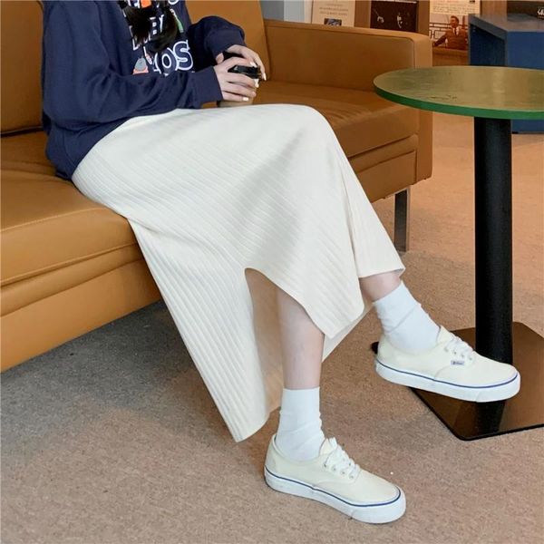 

skirts women office spring autumn warm knitted black split ladies high waist elegant long skir party club skirt