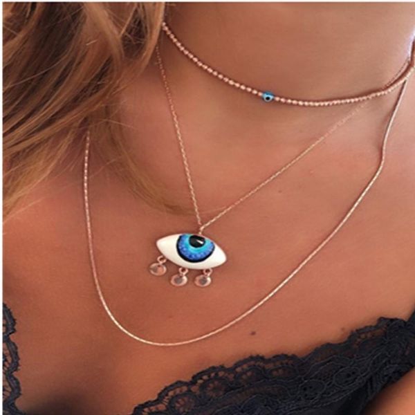 

brling new 2020 fashion ins chain pendant choker crystal gold bead eyelashes blue eyes necklace for women girls gifts party, Golden;silver