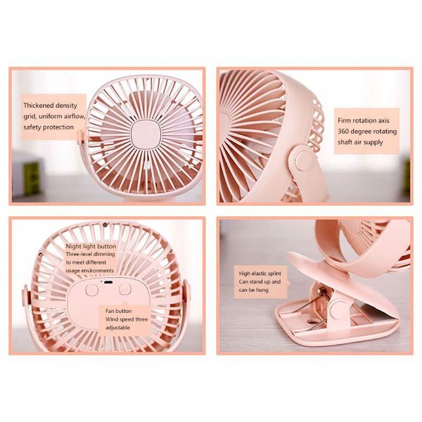

multi-function 3-in-1 deskmini usb charging fan rotary 360 degree square led night light small fan personal quiet