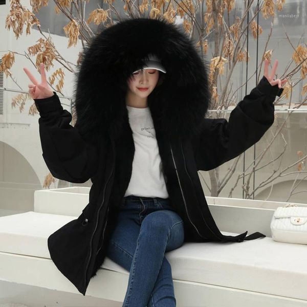 

real raccoon fur collar parka women's fashion denim ladies long down jacket with faux fur hoodie parker winter clothes women1, Black