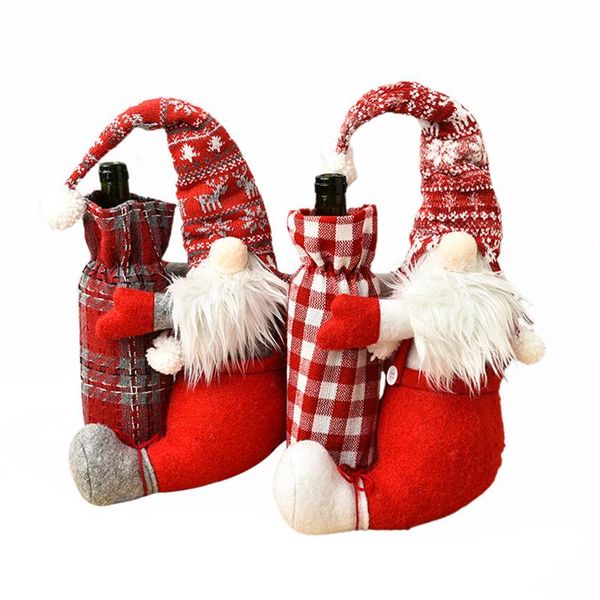 Рождественские украшения Винная бутылка охватывает милые шведские держатели крышки гнома для украшения стола подарочные сумки рождественские