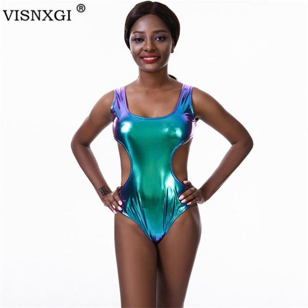 

visnxgi backless summer bodysuit skinny sleeveless stretchy pu leather party club bodysuit summer women hollow playsuit, Black;white