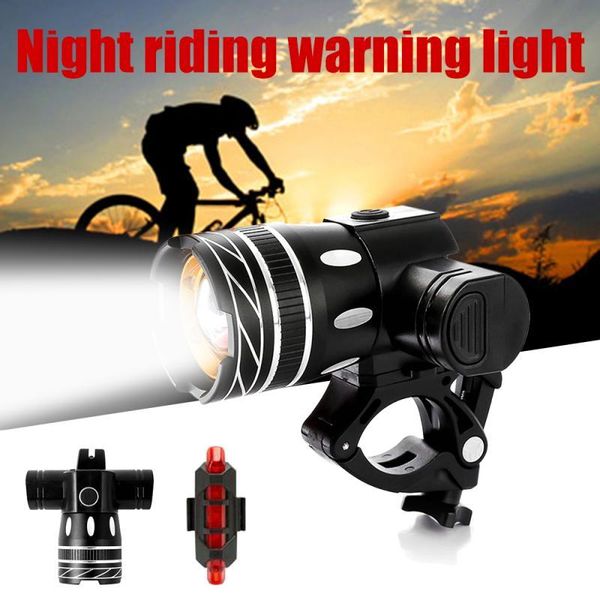 

aubtec t6 usb rear light adjustable bicycle light rechargeable battery zoom bike headlight lamp with taillight