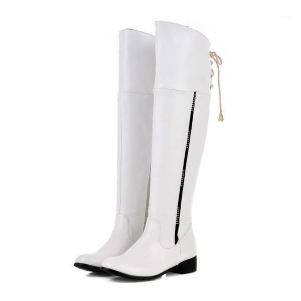 

boots 2021 big size 34-47 women knee high chunky heels round toe winter autumn shoes less platform m1881, Black