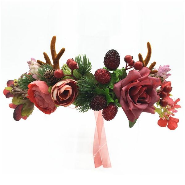 

wholesale christmas hair accessories antlers headband garland wedding hair accessories new year flower wreath women h qylhea