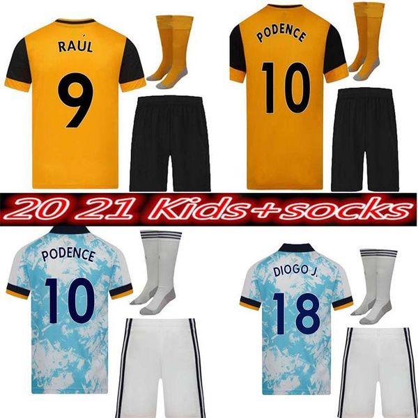 

suit 2020 wolves soccer jersey kids kit home yellow j.moutinho raul neves podence football shirts dendoncker wolves football uniform, Black;yellow