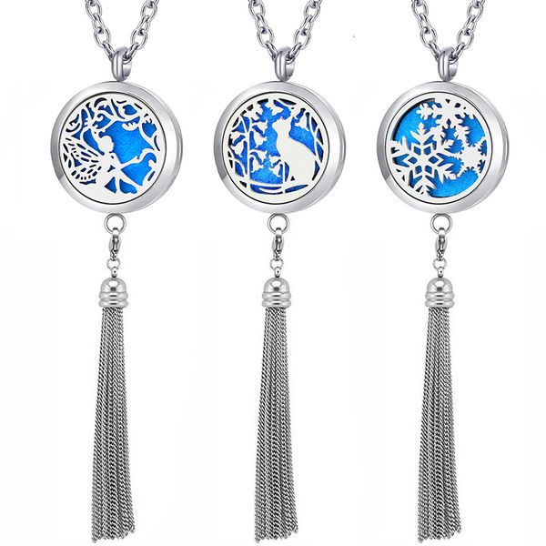 

new diffuser locket silver color 30mm 316l stainless steel aromatheray perfume lockets necklace tassel (with felt p