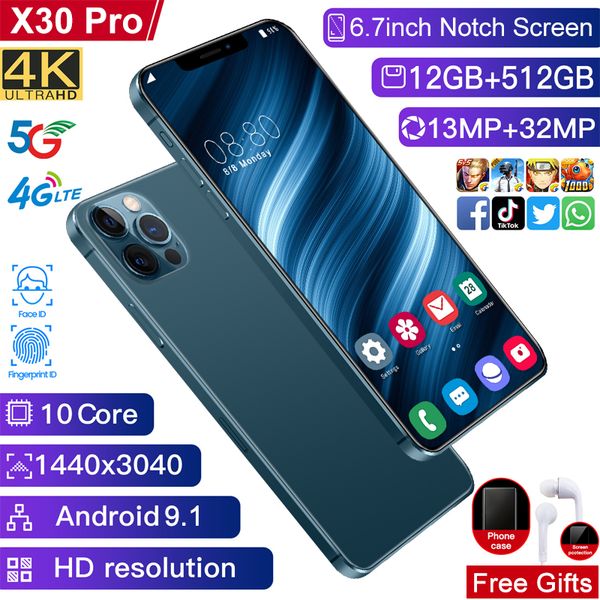 

x30pro smartphones 12gb ram 512gb rom 48mp celulares face id unlocked android mobile phones wifi wcdma global 4g lte