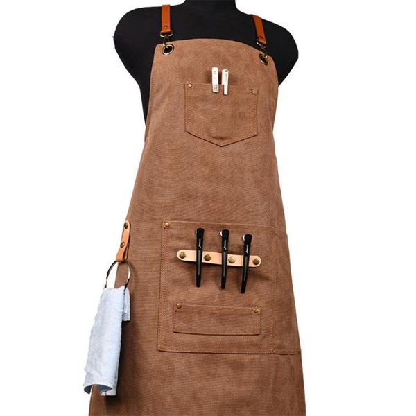 

aprons chef apron cotton canvas cross back adjustable with pockets for women and men, kitchen cooking baking bib