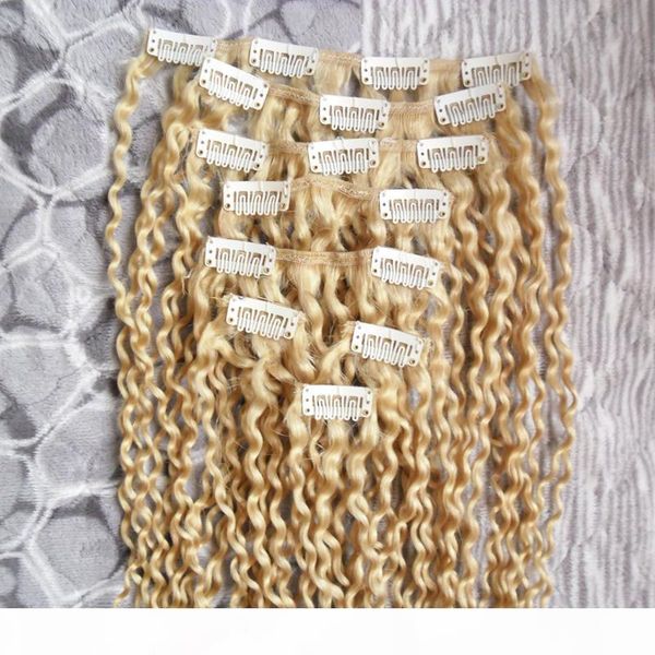 

100g mongolian kinky curly weave remy hair clip in human hair extensions thick 8pcs set, Black;brown