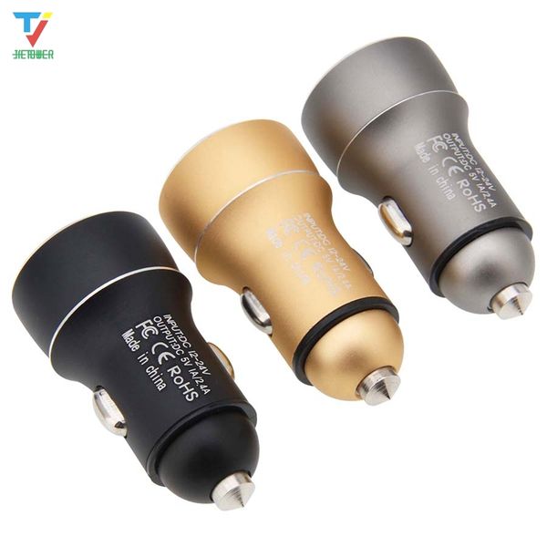 

universal dual usb car charger adapter metal flat mobile phone charging 5v 2-ports phone car charger 100pcs/lot