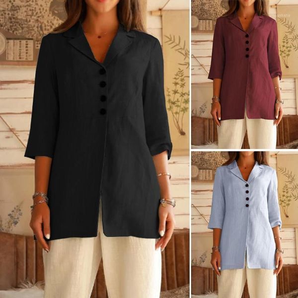 

fashion solid blazers women's thin coats zanzea casual 3/4 sleeve blusas female single button tunic female lapel plus size1, White;black