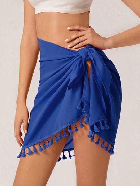 

tassel hem wrap knot cover up skirt f3fn#, White;black