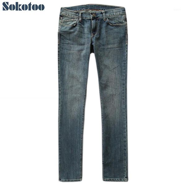 

sokotoo women's plus size slim straight mid waist denim jeans lengthened casual vintage washed blue pants for big and tall1