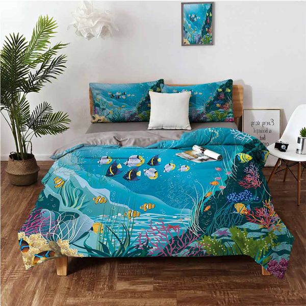 

underwater landscape with tropical fish and algae polyps descriptive nautical imagebedding 3-piece set