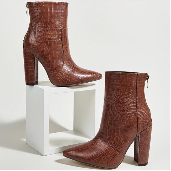 

women super high heels woman snake print boots ladies pointed toe ankle boots female pumps women's zip shoes big size 35-42, Black