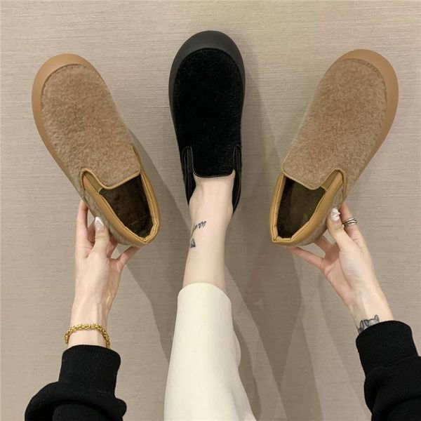 

cootelili женщины зимние квартиры с плюшевым скольжением на модных квартирах обувь нескользящая черная коричневая теплая женщина обувь базов, Black