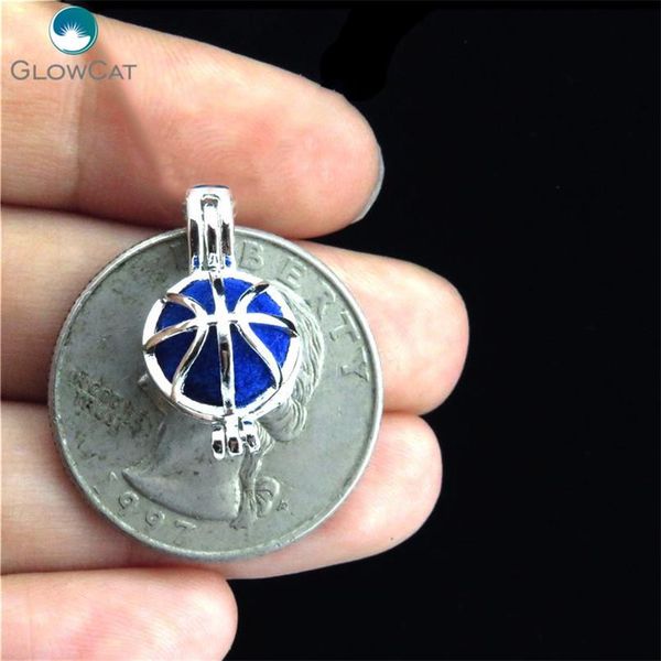 

k456 5 шт. / лот серебряный медь 19 мм спортивный баскетбол медальёные бусины кейдж подвеска сказочная партия эфирное масло диффузор sqcwkx, Gray