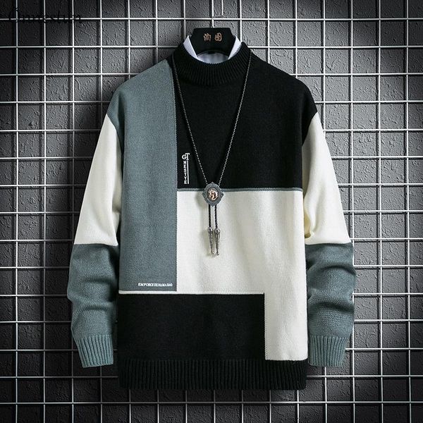 

onnestun sweater men new winter stitching design men's sweater long sleeve knitted pullover casual man, White;black