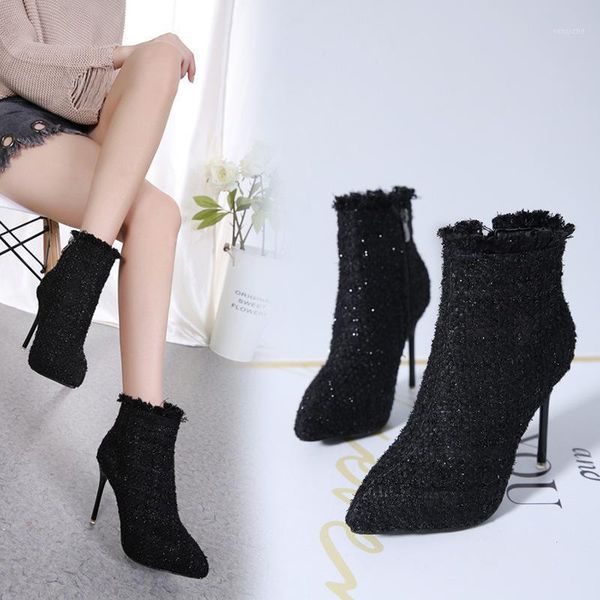 

pointy boot boots-women shoes round toe winter footwear luxury designer zipper pointe 2020 rock low mid calf mid-calf high1, Black