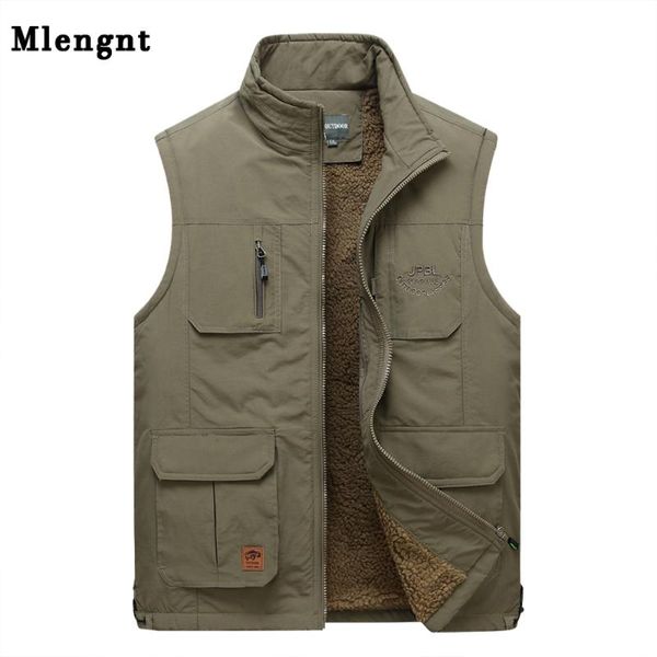 

men's winter fleece warm vest with many pockets sleeveless jackets casual thick multi pocket coat fashion pgrapher waistcoat, Black;white