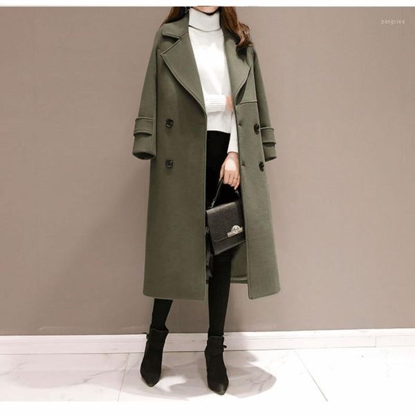 

woolen coat trench women 2017 new winter slim double breasted black winter coats long outerwear for women wool jacket m-5xlb0641