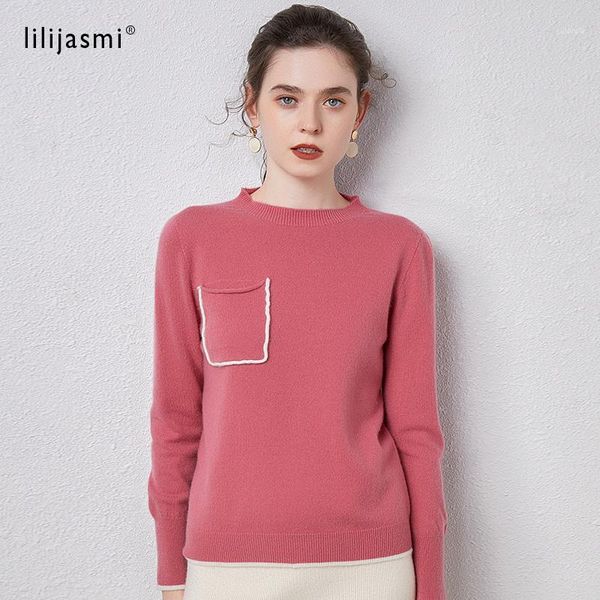

100 cashmere unibody knitting women o-neck pocket full sleeve pullover super comfy warm 2020 new seamless sweater female jumper1, White;black