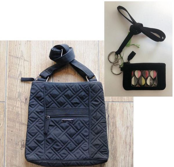 

nwt pure black color hipster messenger bags with black zip card holder & lanyard