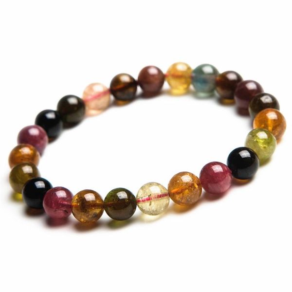 

wholesale 8mm genuine natural tourmaline bracelets for women femme charm stretch colorful round crystal beads bracelet, Black