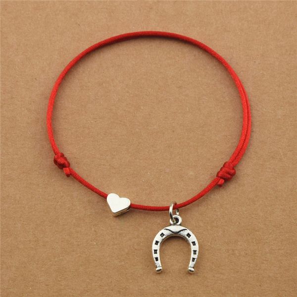 

lucky horseshoe pendant red cord string heart charm bracelets for women men jewelry lover couple jewelry gifts, Golden;silver