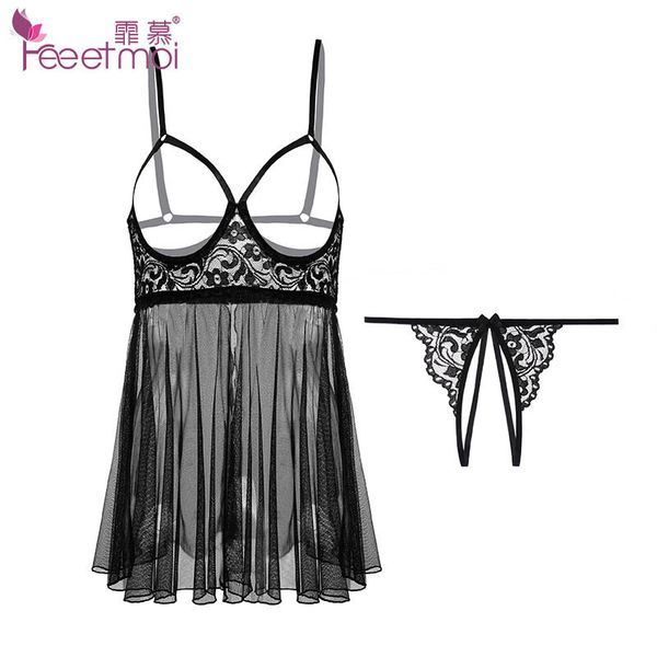 

feimu pajamas with open and full breast, Red;black