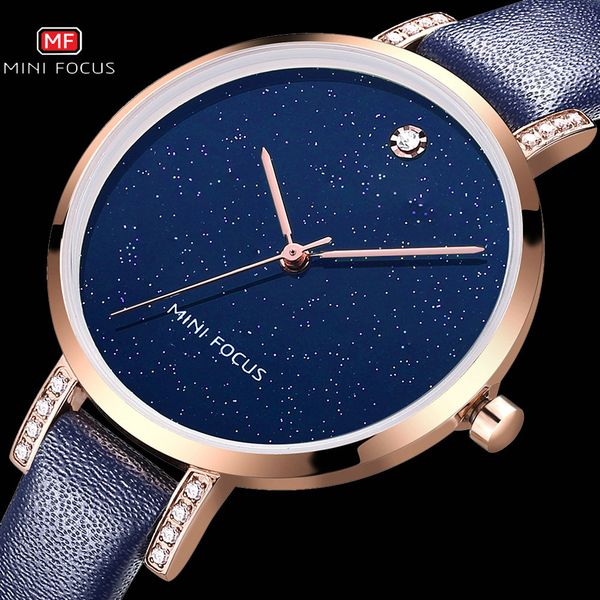 

minifocus casual business women watches quartz analog clock starry sky dial design elegant brand luxury ladies wristwatches, Slivery;brown