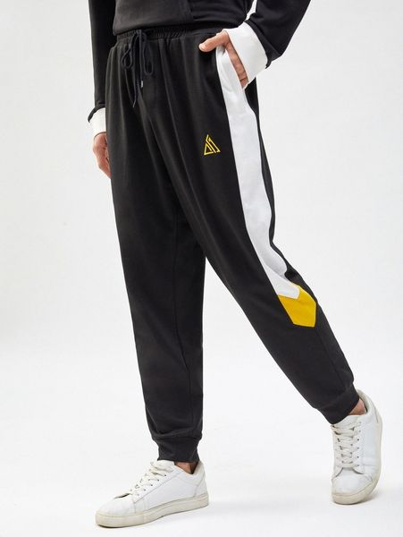 

men geo print side striped sweatpants t3tu#, Black