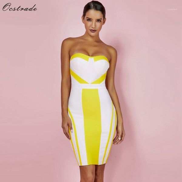 

ocstrade summer bandage dresses party 2020 new strapless bandage dress yellow bodycon womens mini dress rayon xl1, Black;gray