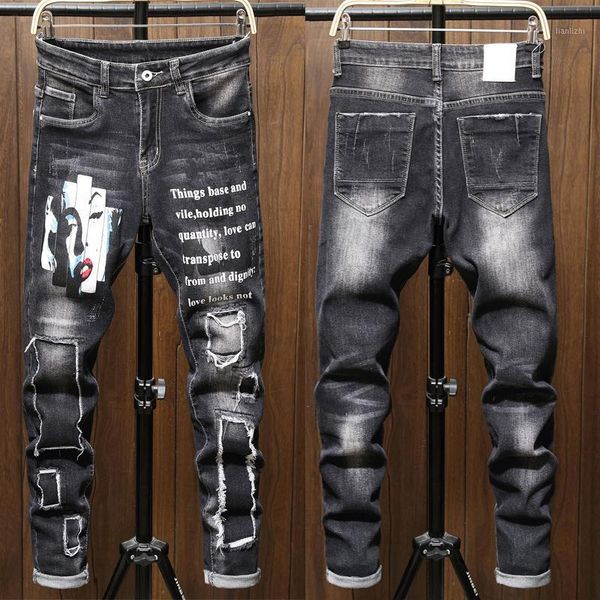 

male jeans men men's jean homme denim slim fit pants trousers black biker ripped jeans for men skinny sweatpants designer fashio1, Blue