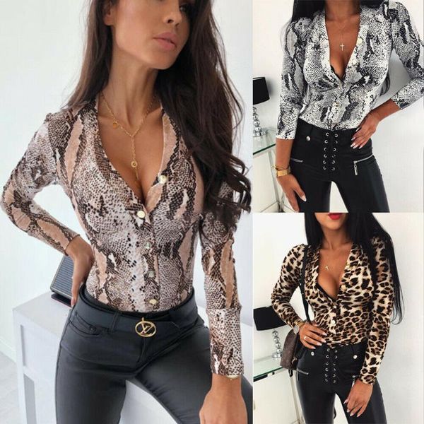 

women's jumpsuits & rompers women long sleeve leopard skin prinetd bodysuit autumn casual jumpsuit slim v neck leotard fashion, Black;white
