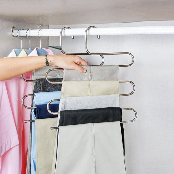

5 layers stainless steel clothes hangers s shape pants storage hangers clothes storage rack multilayer storage cloth hanger