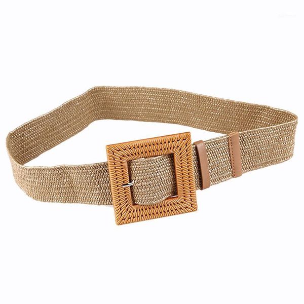 

new-bohemia vintage knitted wax rope wooden bead waist rope women smooth square buckle belt women woven female braided belt1, Black;brown