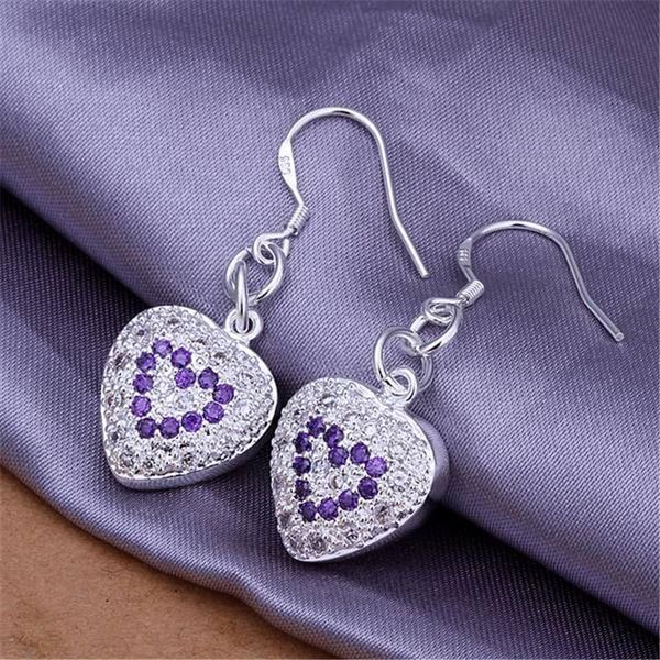 

wholesale retro heart charms women purple crystal heart silver color earrings selling fashion jewelry h sqcctq, Golden