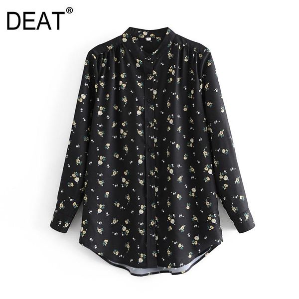 

women's blouses & shirts [deat] 2021 spring autumn fashion tide stand-up collar printing single-breasted long sleeve temperament women, White