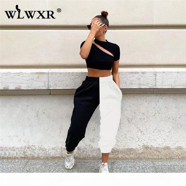 

winter loose sweat pants women joggers 2020 patchwork harajuku high waist pants female casual harem ladies trousers, Black;white