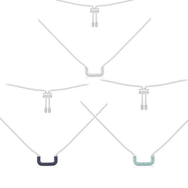 

2020 new fashion navy blue semi-rectangular adjustable charm pendant necklace ladies jewelry holiday party gift, Silver