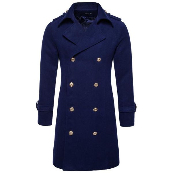 

men's wool & blends europe/us size autumn winter double breasted woolen coat men england style slim fit long windbreaker jacket male ca, Black