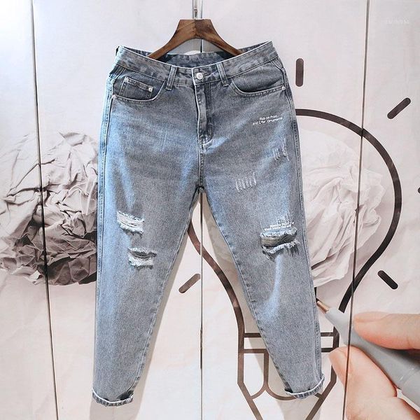 

drawstring elastic waist autumn ankle length jeans men's loose straight harem pants cross pants daddy men wide-legged1, Blue