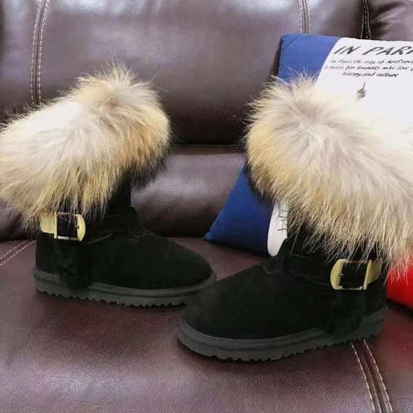 

boots 2021 lady winter cowhide knitted wool fur at the shoe mouth to keep warm snow boots1, Black