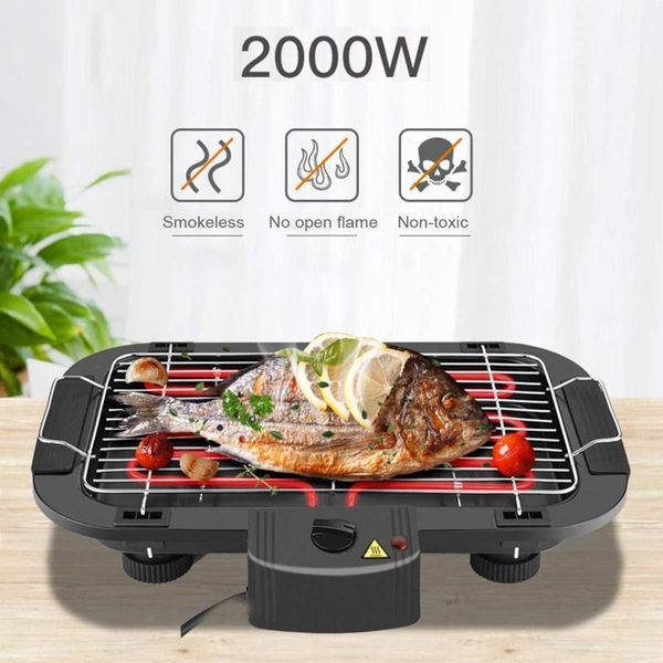 

camp kitchen 2000w 220v portable smokeless electric pan grill bbq stove griddle barbecue large heating area for home outdoor camping1