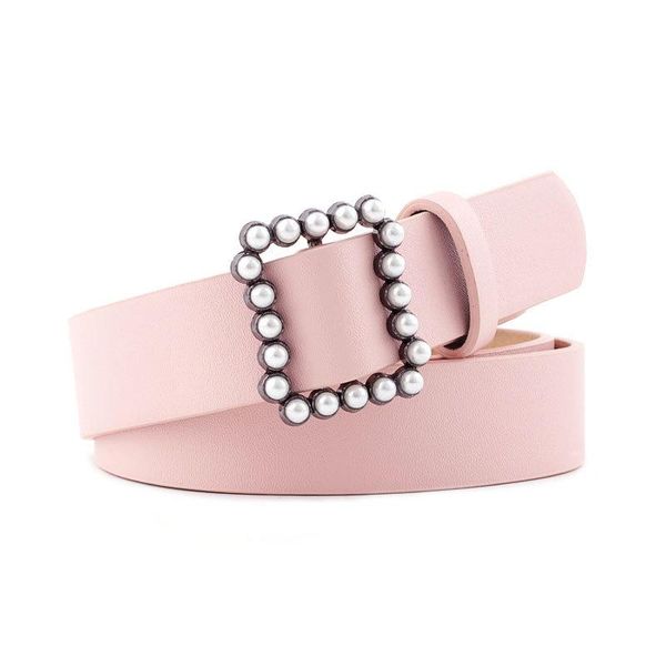 

new ladies fashion wild high-end accessories belt pin buckle inlaid pearl square buckle decorative tide casual waist band cinto, Black;brown
