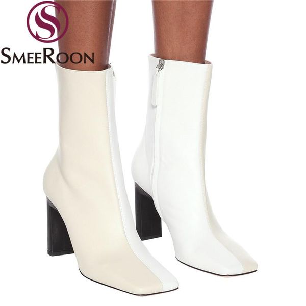 

boots smeeroon 2021 big size 35-48 women brand high heels square toe ladies shoes autumn winter solid color ankle, Black